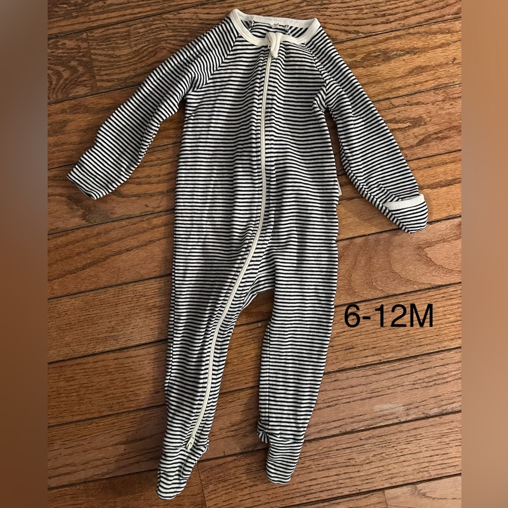 Purebaby Navy and White Striped Footie
